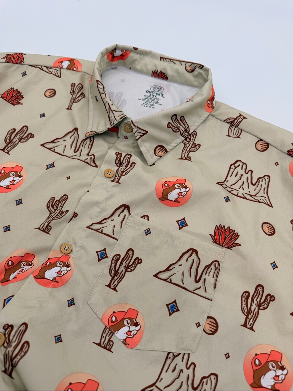 Buc-ee's Shirt Mens 3XL Beige Cactus Western Button Up Short Sleeve Casual